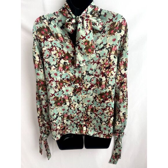 ZARA Floral Print Blouse Flowy Long Sleeve Size XS Tie Neck Romantic Cute - Picture 6 of 11